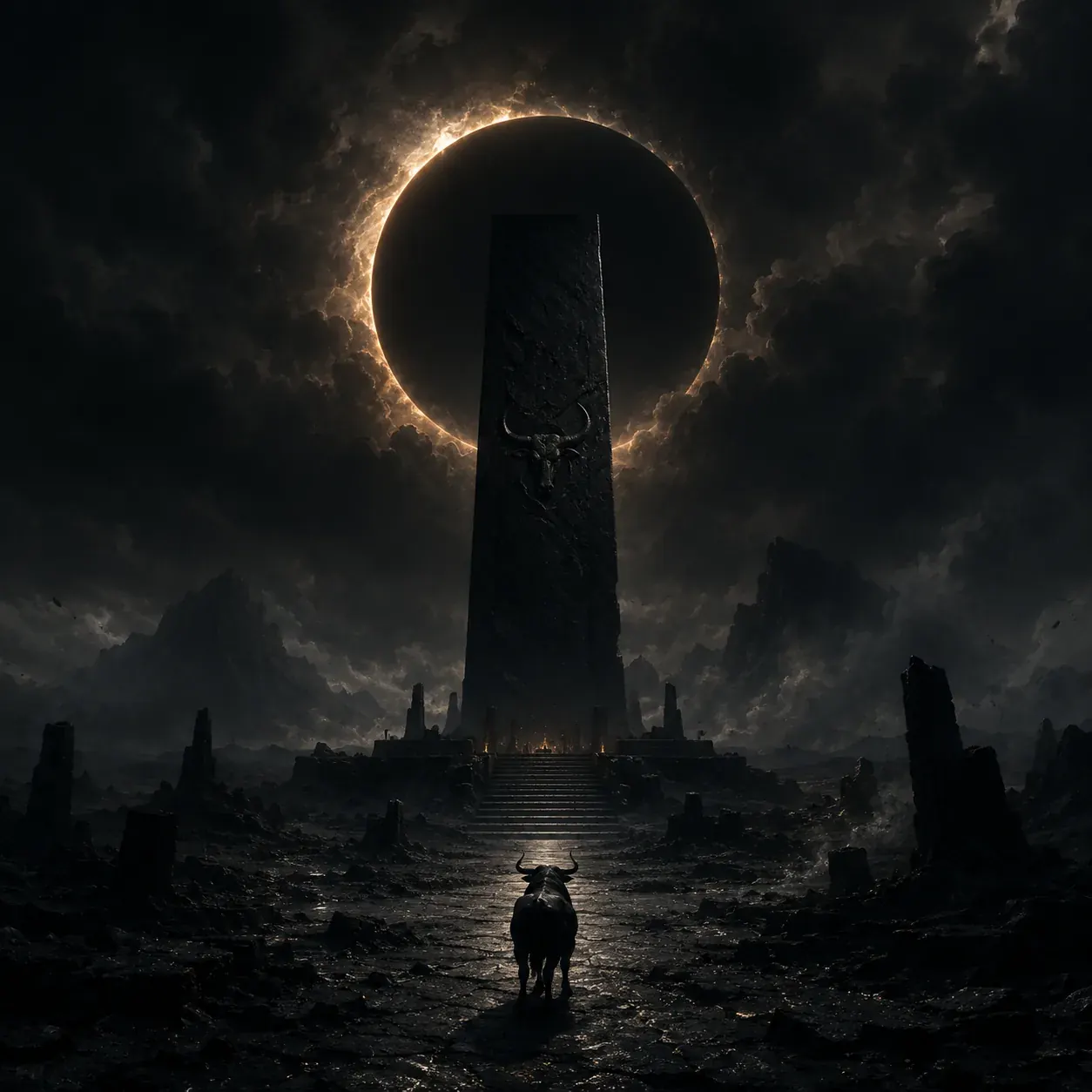 A black monolith glowing in the dark
