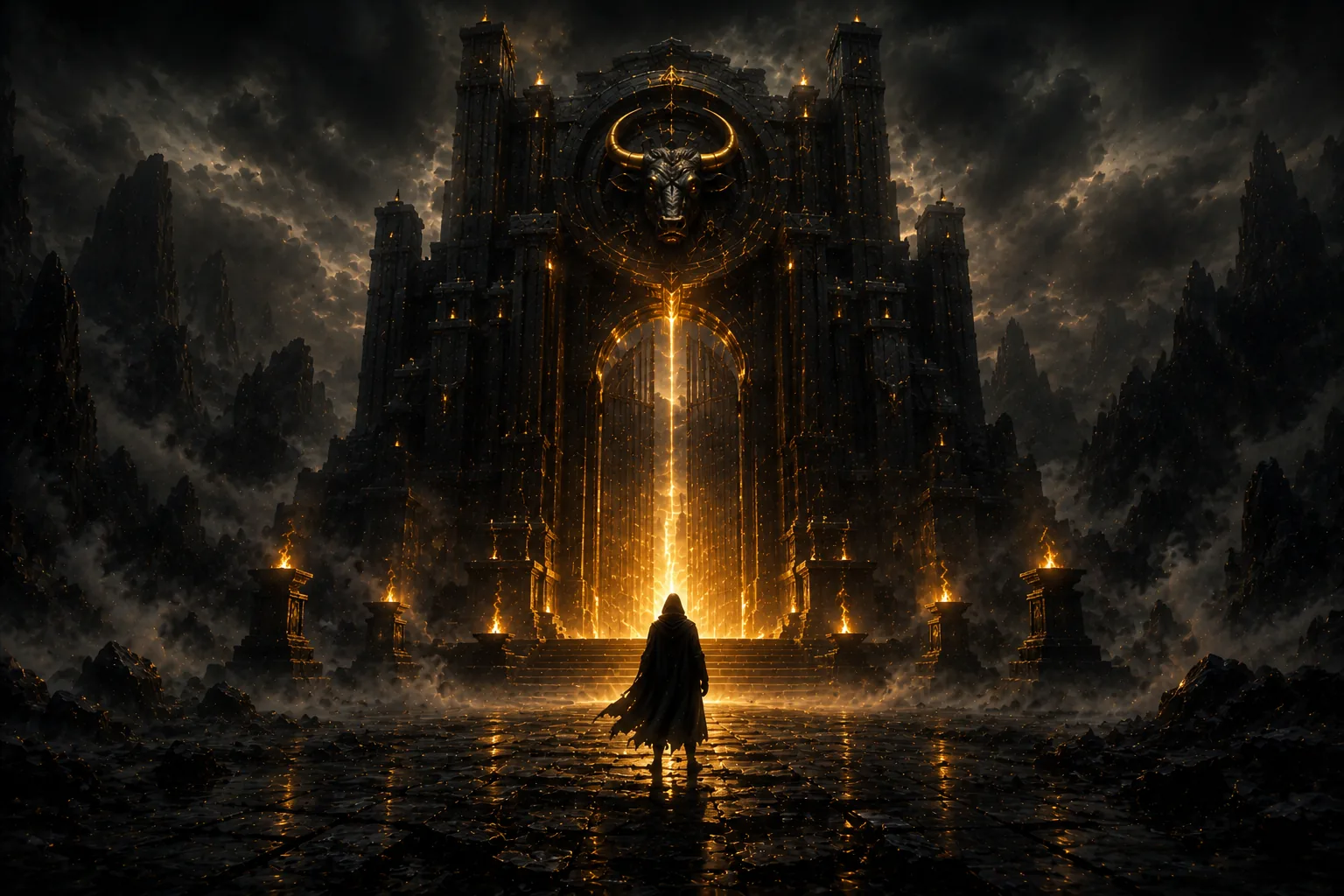 A lone walker approaching the Black fortress